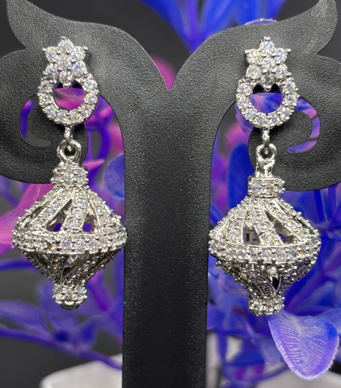 Silver-Tone Crystal Cage Jhumka Earrings