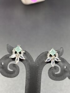 Mint Green Crystal Floral Stud Earrings