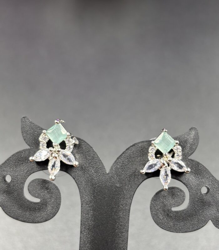 Mint Green Crystal Floral Stud Earrings