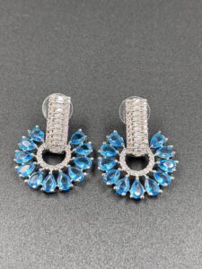 Azure Blue Crystal Fan Drop Earrings