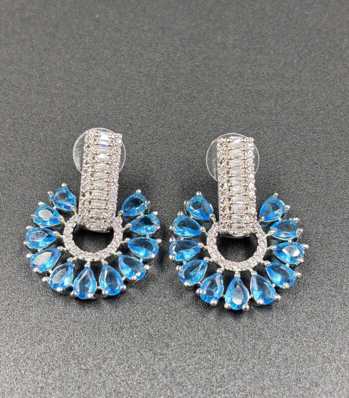 Azure Blue Crystal Fan Drop Earrings