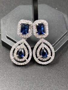 Royal Blue Crystal Double Halo Drop Earrings