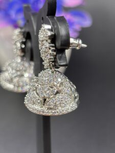 Silver-Tone Crystal Studded Classic Jhumka Earrings