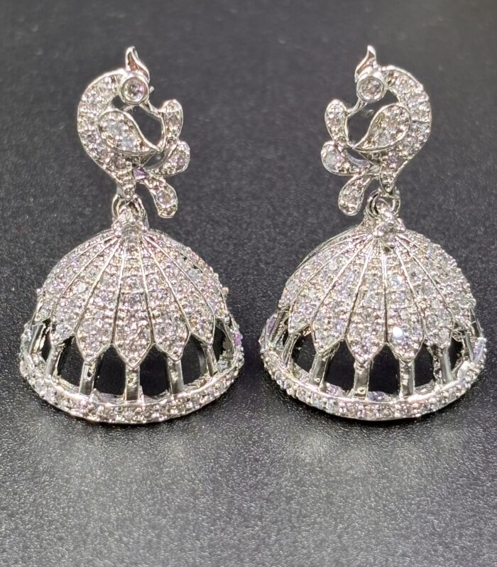 Elegant Silver-Tone Peacock Jhumka Earrings