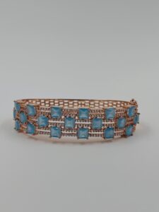 Rose Gold Blue Stone Crystal Grid Bangle