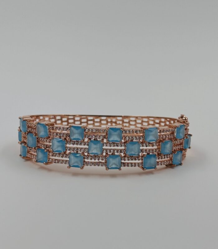 Rose Gold Blue Stone Crystal Grid Bangle