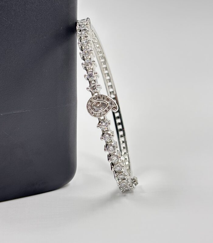 Silver Tone Paisley Crystal Elegant Bangle