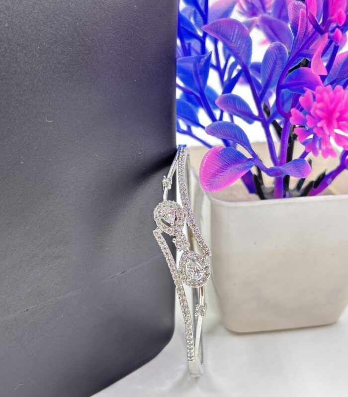 Silver-Tone Twin Teardrop Crystal Elegant Bangle