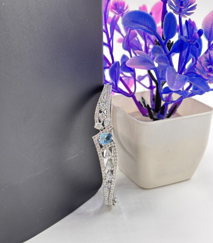 Silver-Tone Blue Crystal Marquise Leaf Bangle