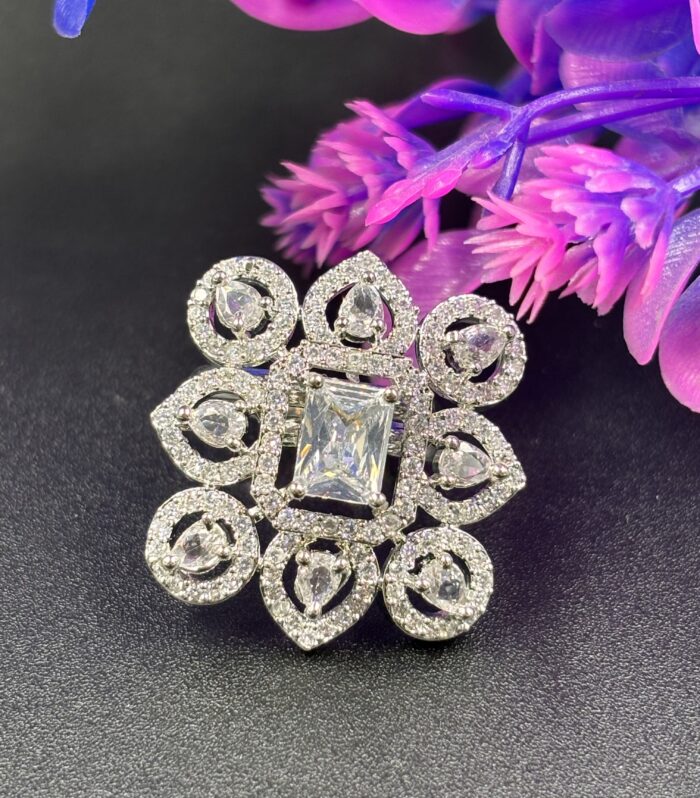 Silver-Tone Crystal Baguette Band Ring