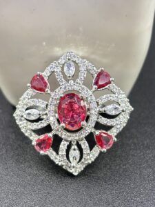 Ruby Red Crystal Floral Statement Ring