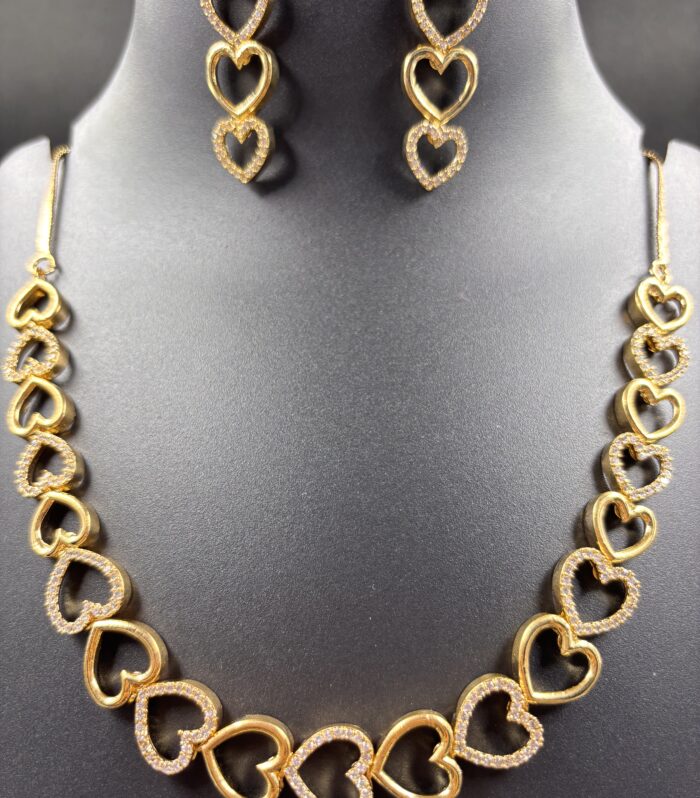 Gold-Tone Crystal Heart Link Necklace Set