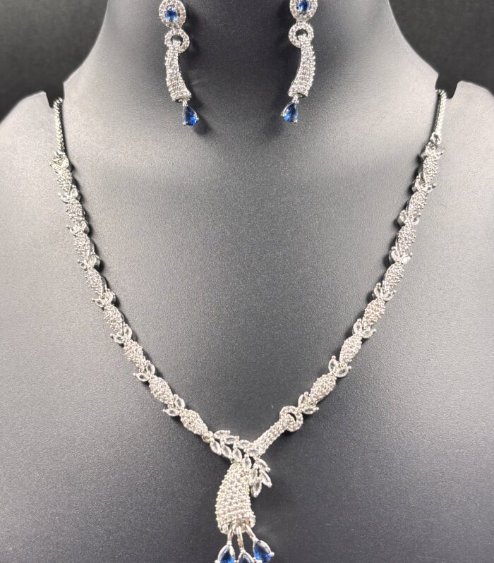 Silver-Tone Blue Crystal Drop Elegance Necklace Set