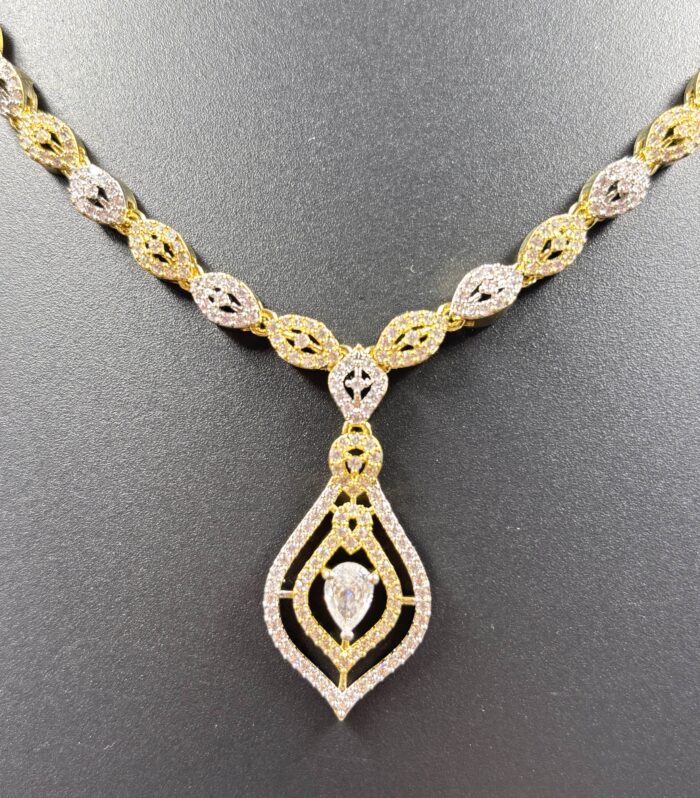 Gold-Tone Crystal Leaf Motif Drop Pendant Necklace