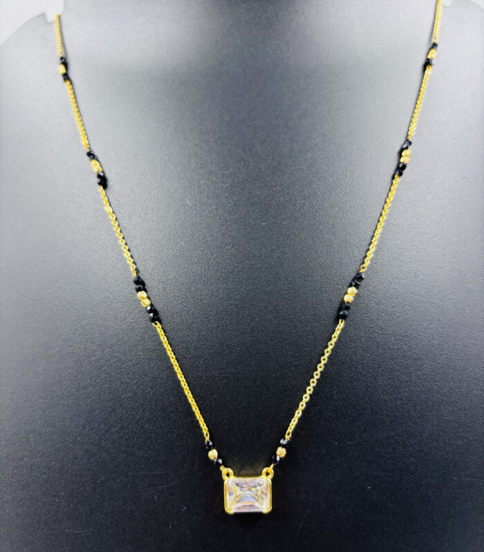 Elegant Gold-Plated American Diamond Mangalsutra for Women | Minimal Daily Wear Black Bead Mangalsutra