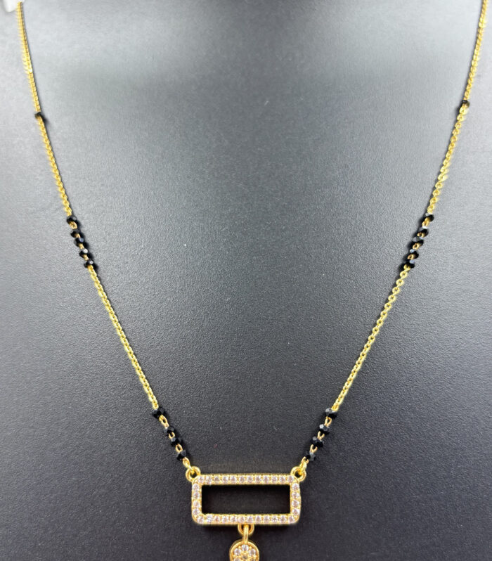 Stylish Gold-Plated American Diamond Mangalsutra for Women | Modern Black Bead Daily Wear Mangalsutra